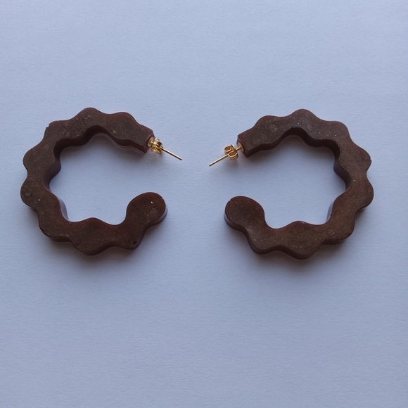 Hand Crafted Jewelry - Brown resin hoop earrings